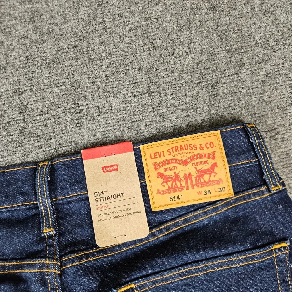 Levis 514 Straight Leg Stretch Jeans Mens 34x30 Indigo Blue Denim 00514-3220 NEW